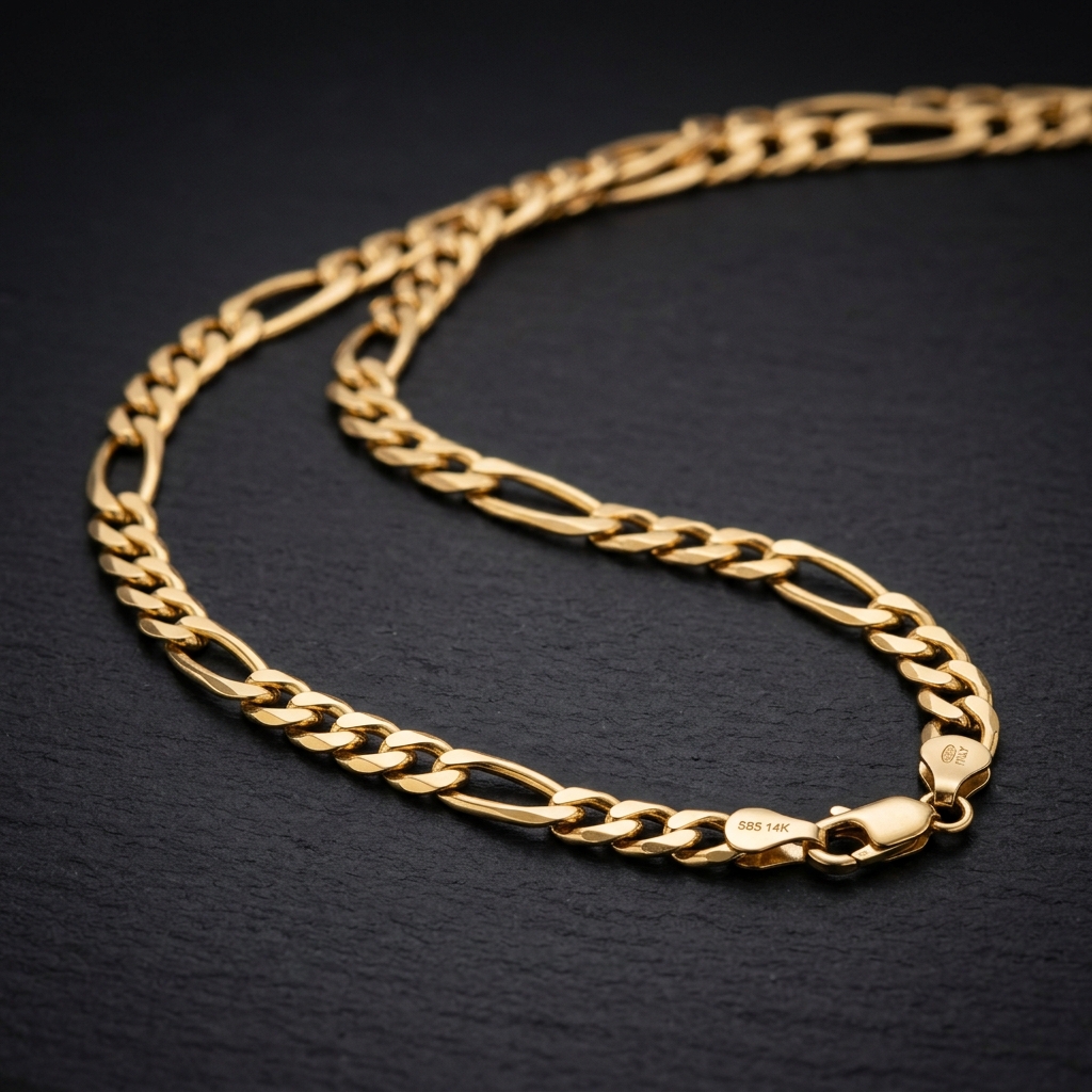 Złoty łańcuszek figaro męski 585 14K – naprzemienne ogniwa, klasyczny splot włoski