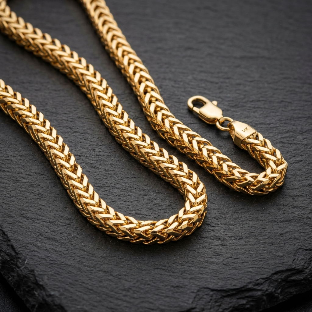 Złoty łańcuszek franco unisex 585 14K – gęsty splot V-kształtny, wytrzymały kwadratowy profil